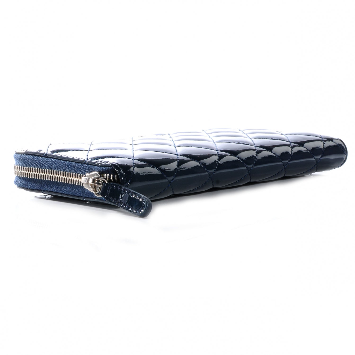 Chanel Patent Quilted Zip Around Wallet Navy Blue 3 of 9