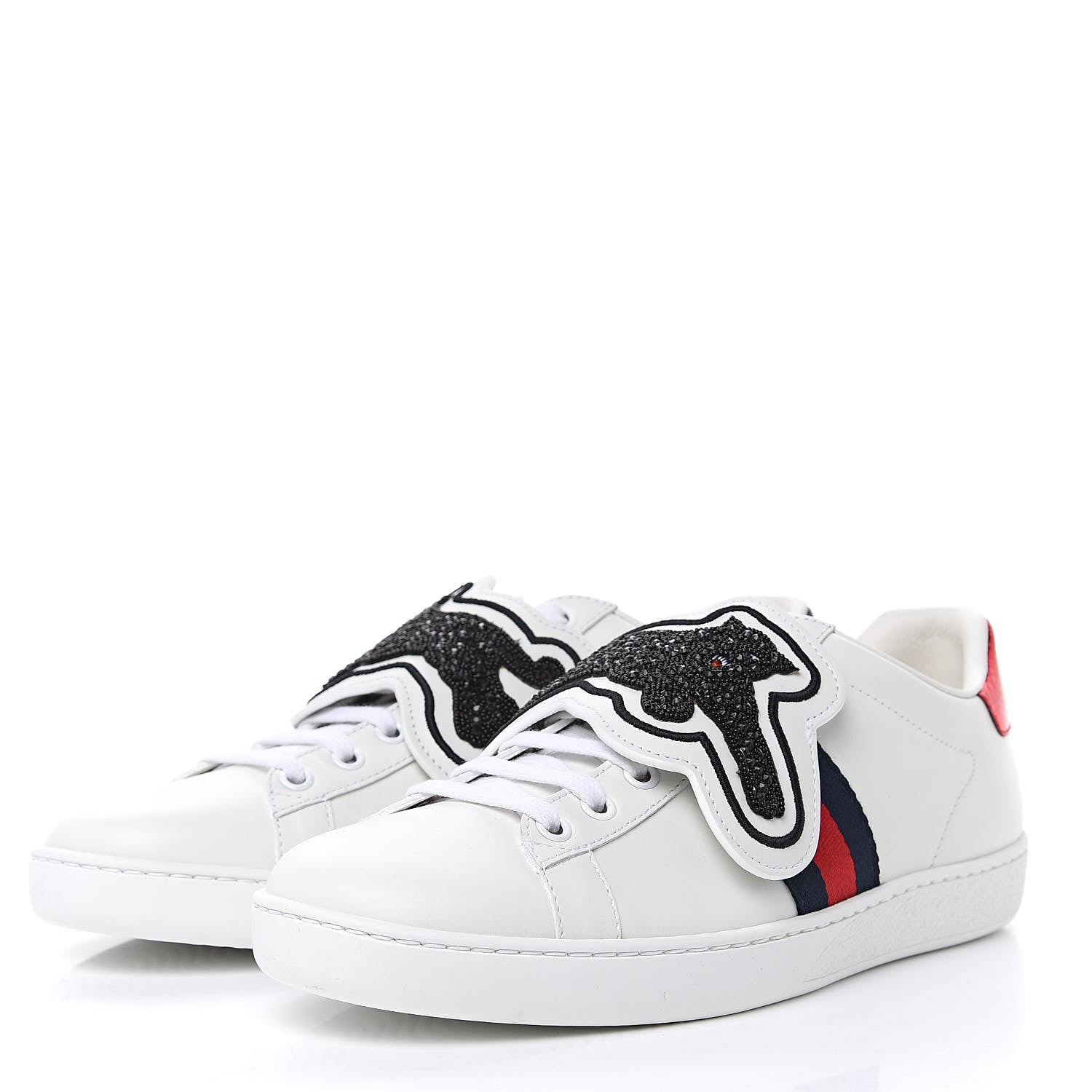 Gucci Calfskin Ayers Crystal Web Panther Embroidered Womens Ace Sneakers 39 White 4 of 10