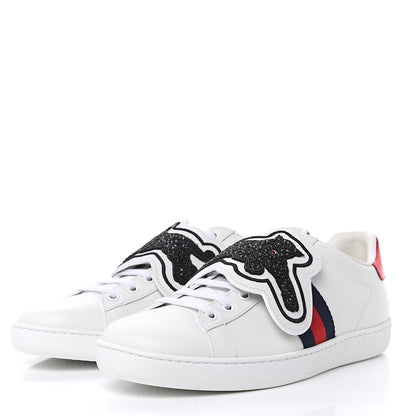 Gucci Calfskin Ayers Crystal Web Panther Embroidered Womens Ace Sneakers 39 White 4 of 10