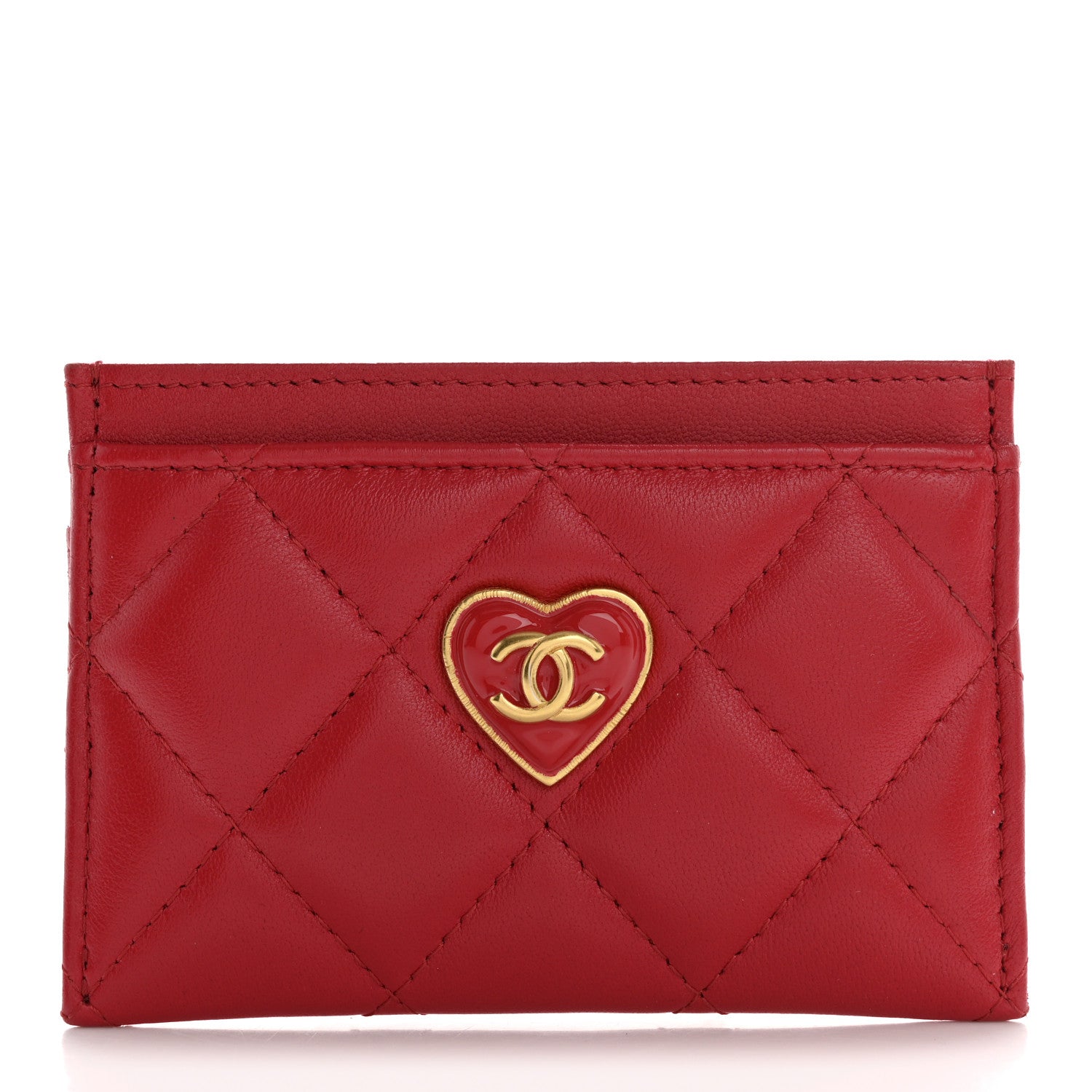 Chanel Lambskin Plexiglass Quilted Coco Love Card Holder Red 1 of 13