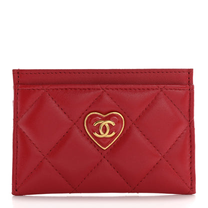 Chanel Lambskin Plexiglass Quilted Coco Love Card Holder Red 1 of 13
