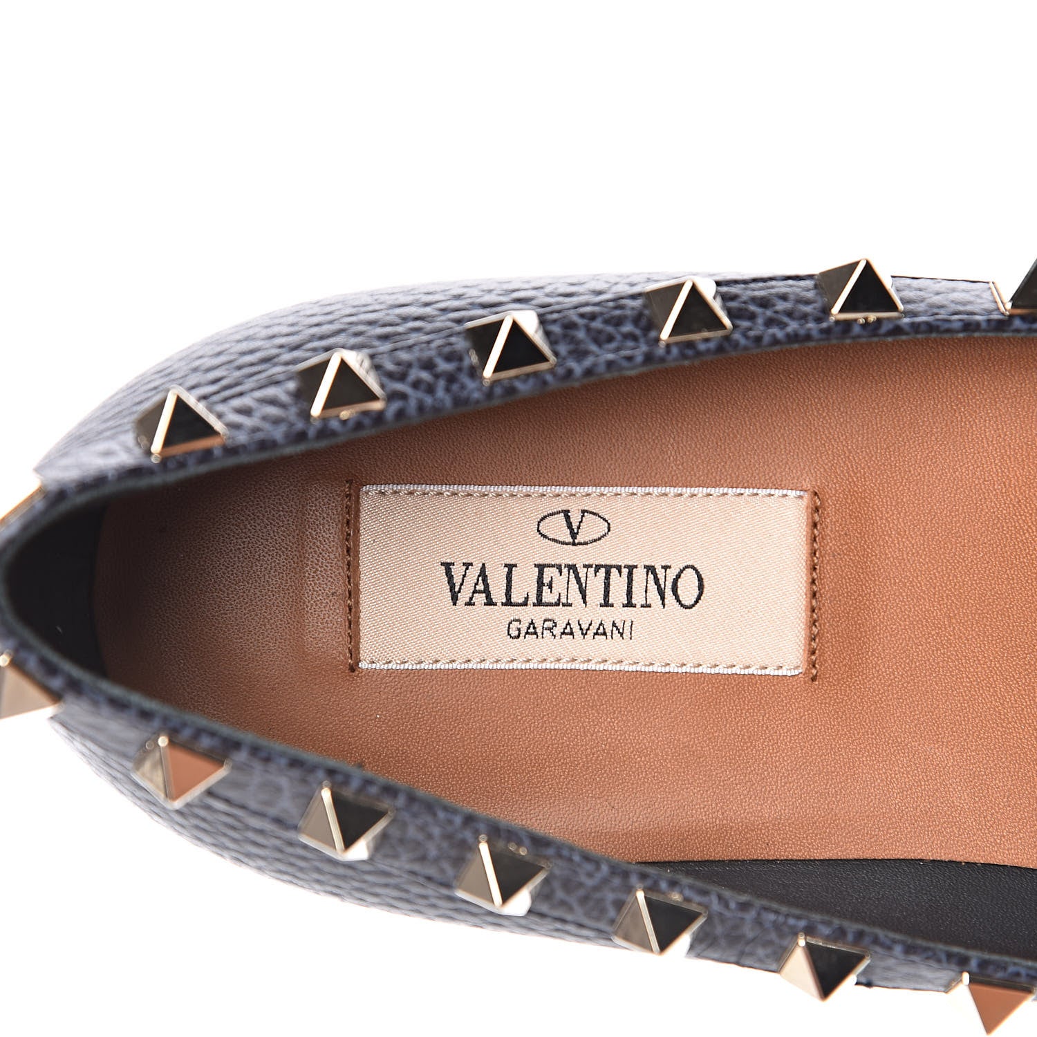 Valentino Garavani Pebbled Calfskin Rockstud Ballerina Flats 39.5 Deep Denim 8 of 10