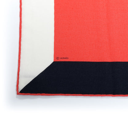 Hermes Cashmere Silk Encadre H Passant Giant Scarf 140 Framboise Marine White 3 of 5