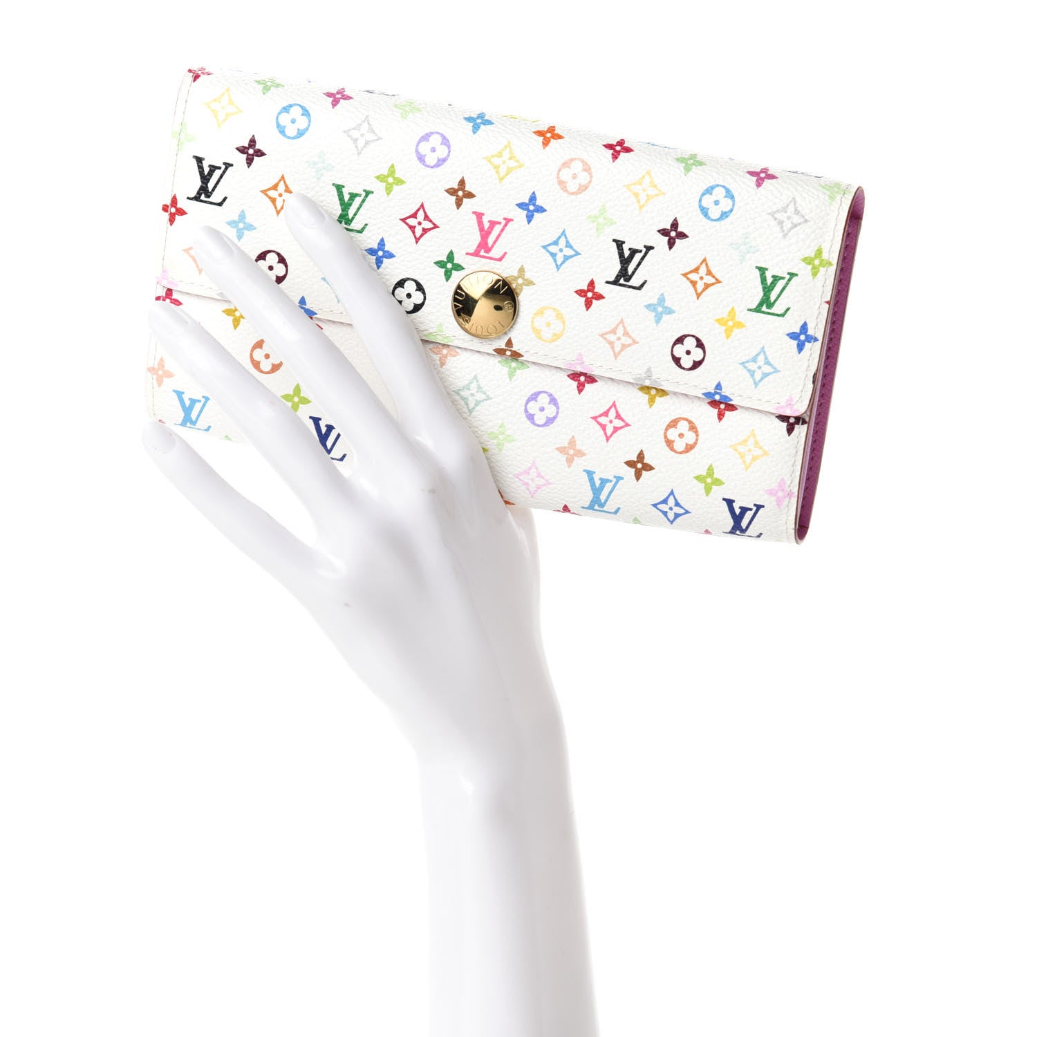 Louis Vuitton Monogram Multicolor Sarah Wallet White Litchi 2 of 7