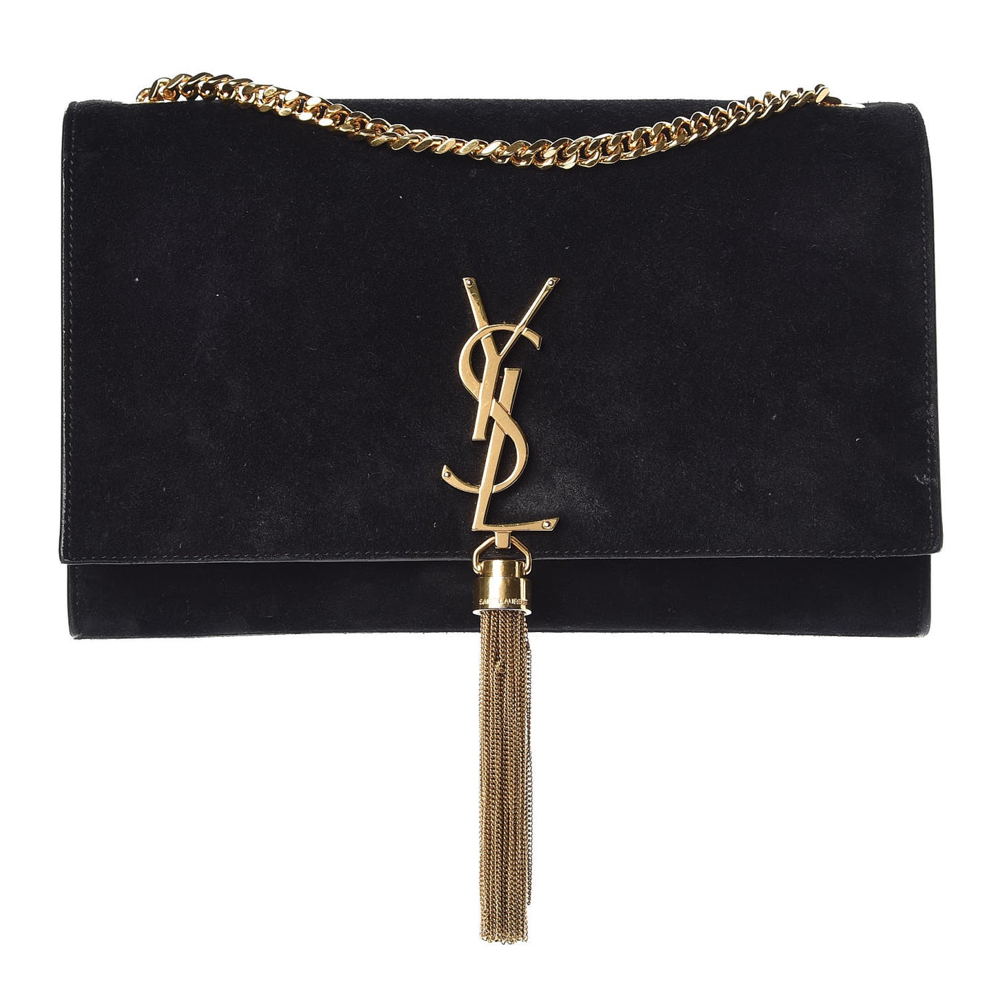 Suede Medium Classic Monogram Kate Tassel Satchel Black