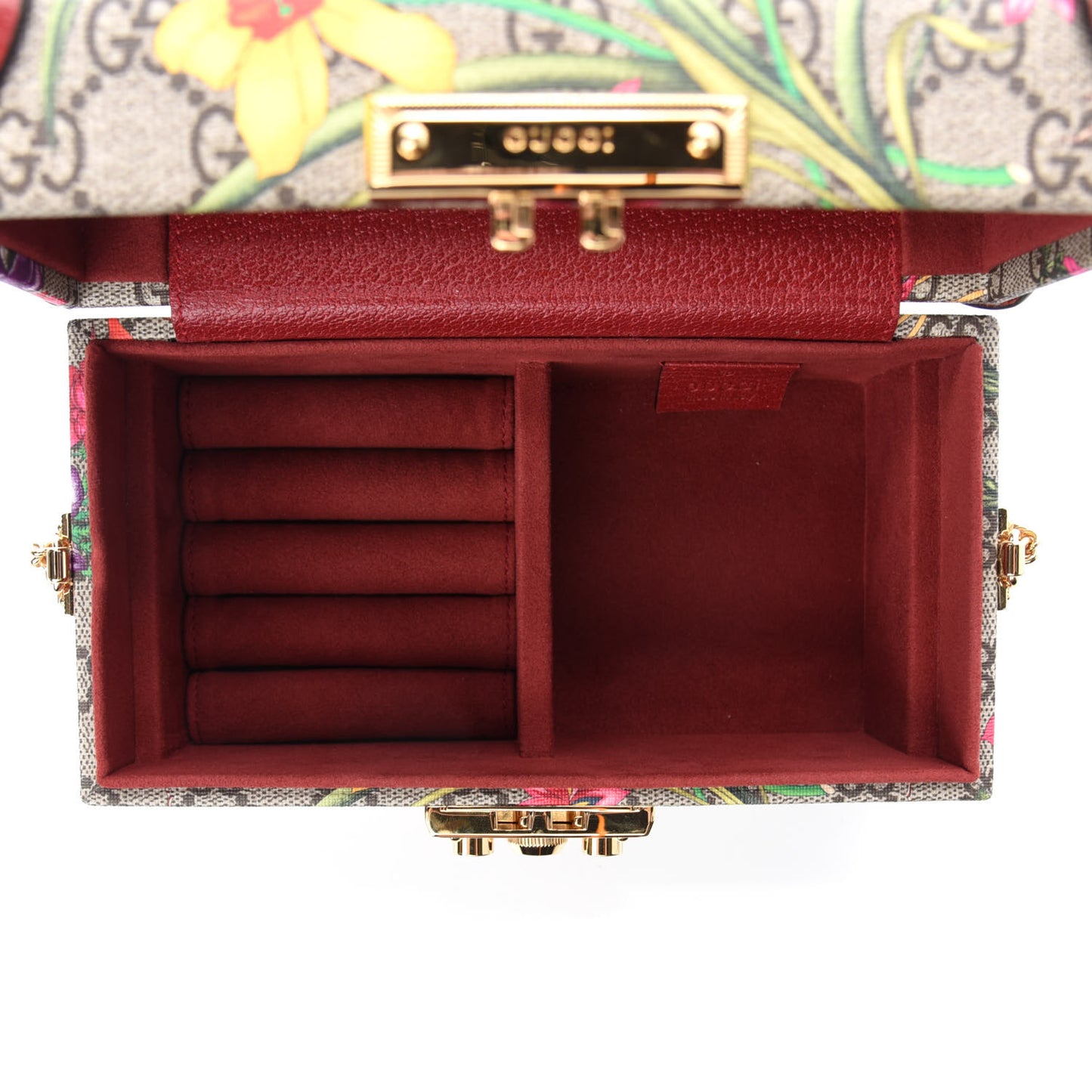 GG Supreme Monogram Flora Padlock Jewelry Case Red