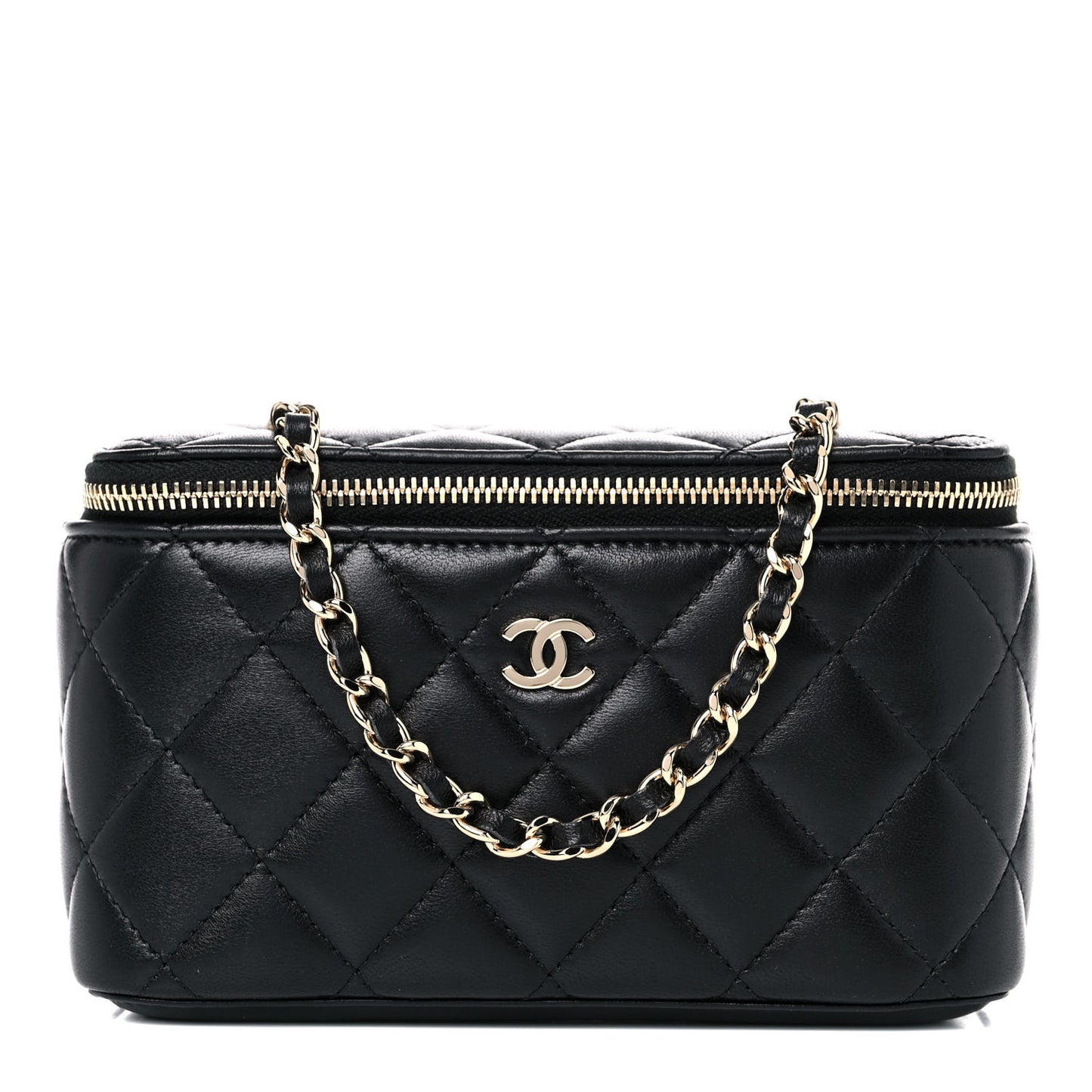 Lambskin Quilted Small Vanity Case With Chain Black