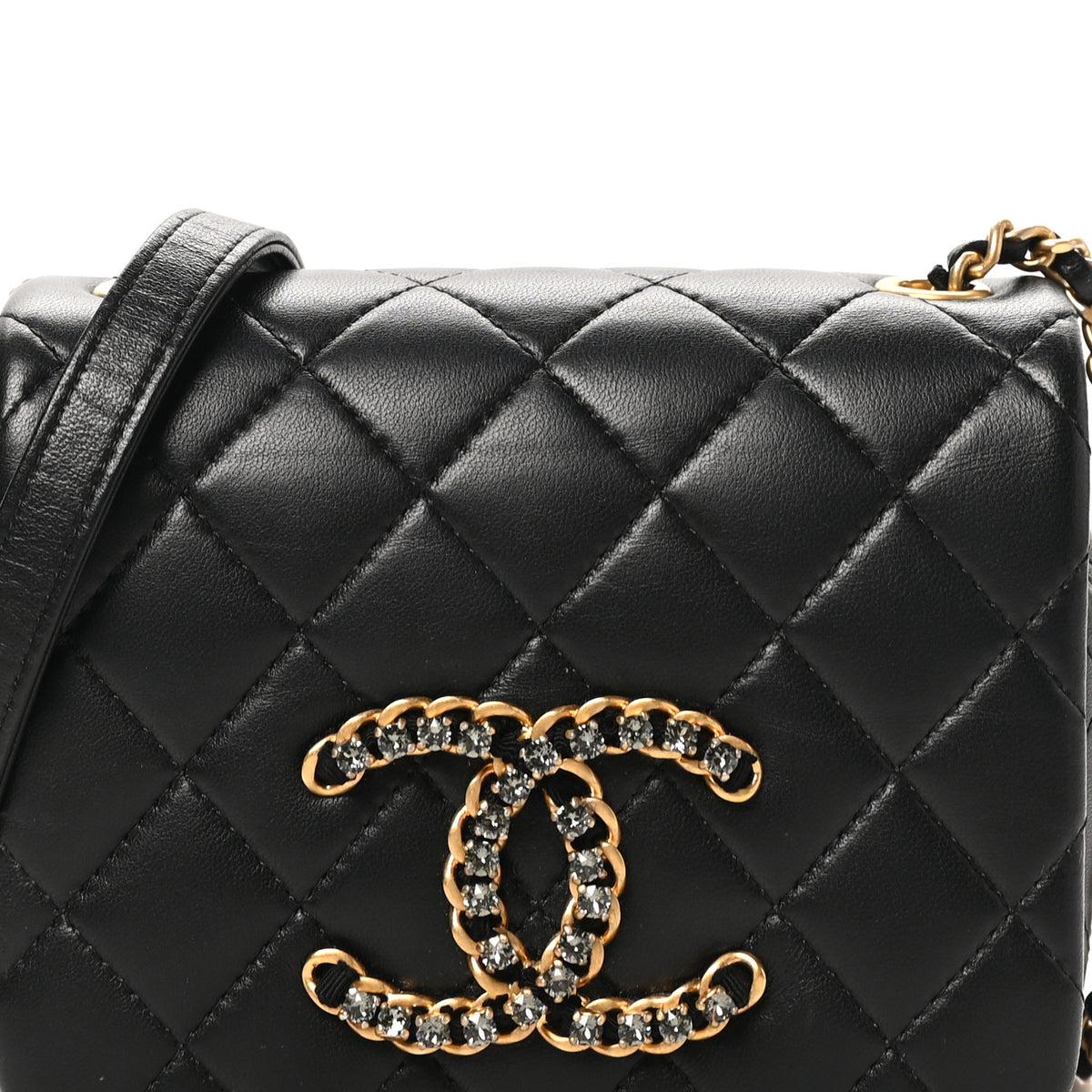 Lambskin Quilted Crystal CC Mini Flap Black