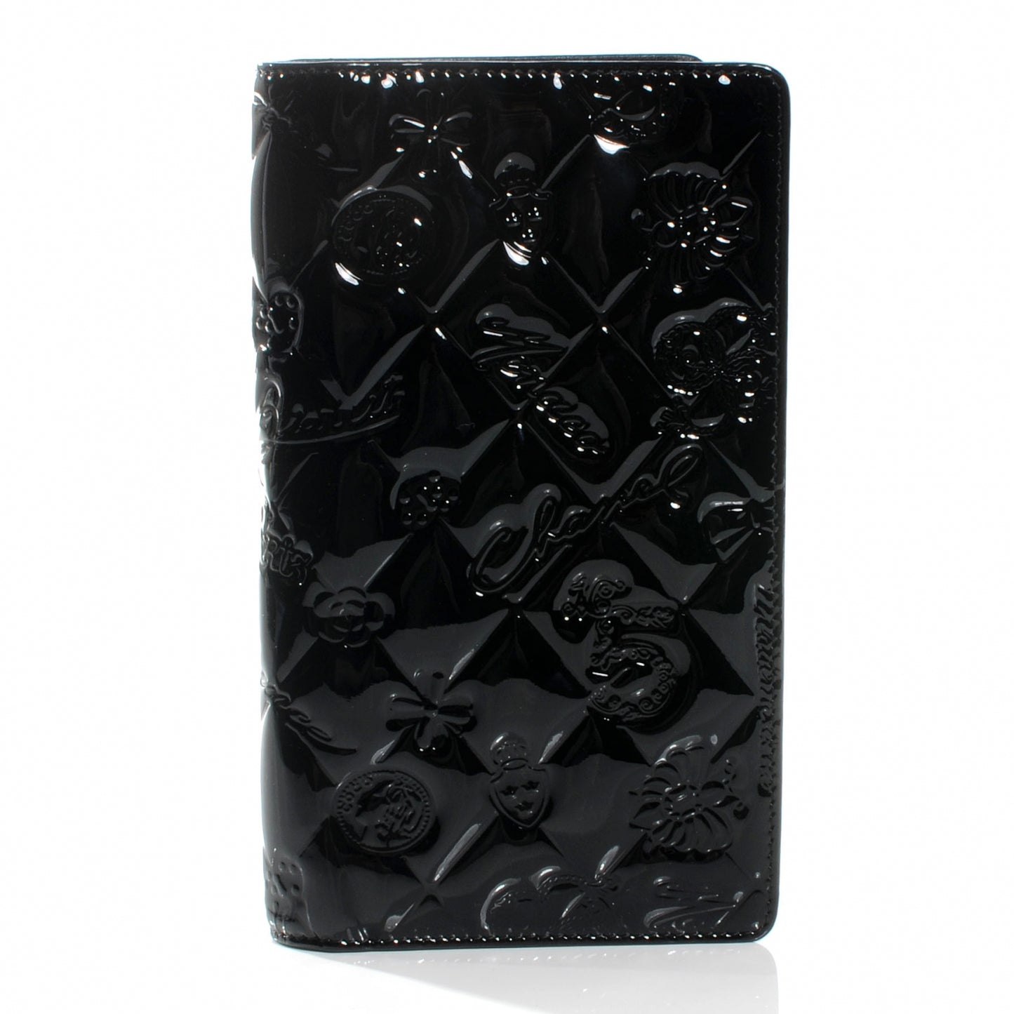 Patent Calfskin Lucky Symbols Yen Wallet Black