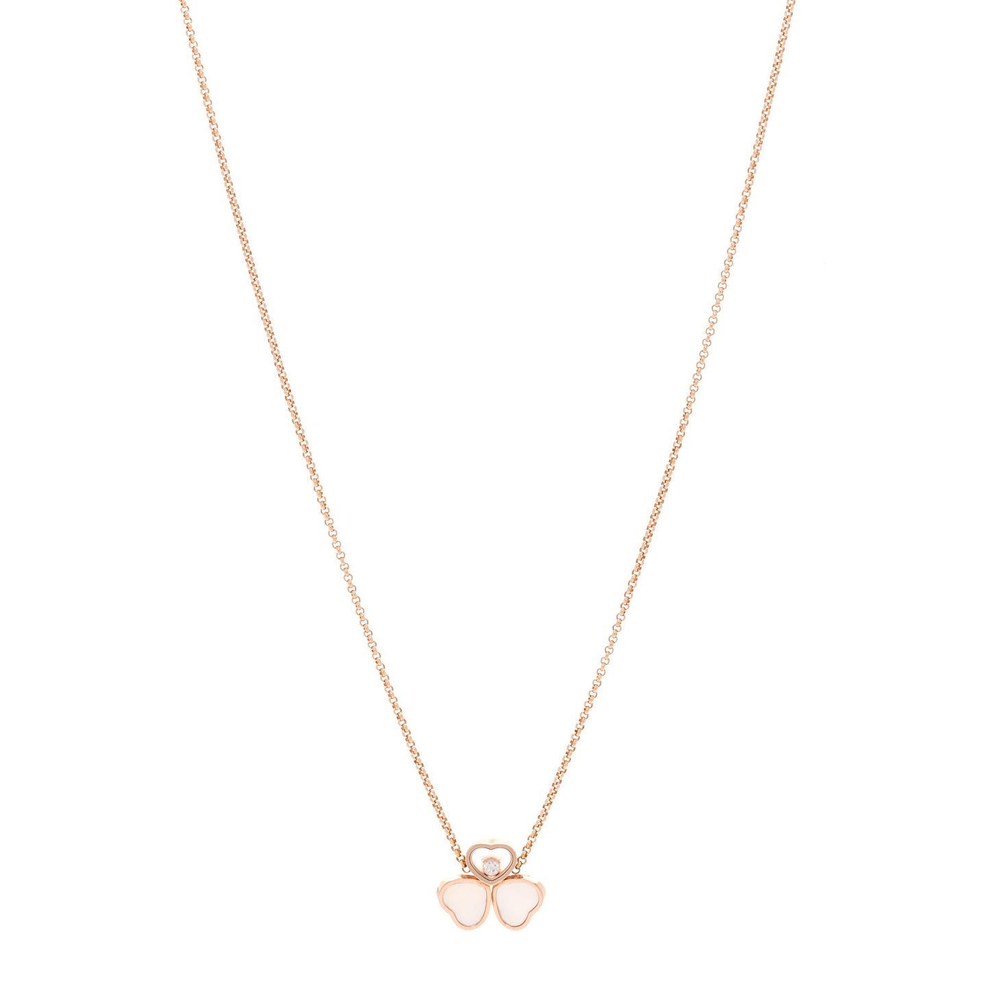 18K Rose Gold Diamond Mother of Pearl Happy Hearts Wings Pendant Necklace