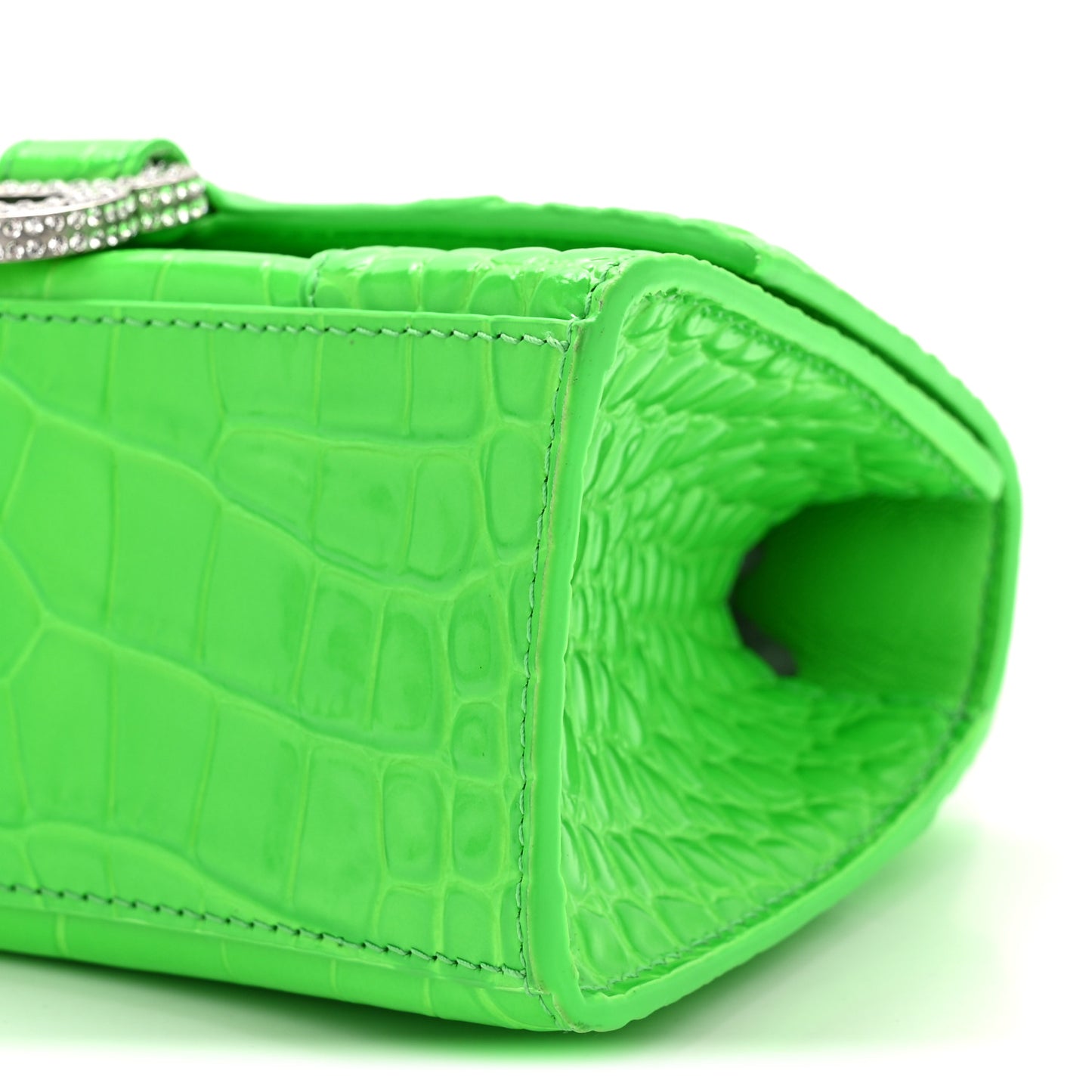 Shiny Calfskin Strass Crocodile Embossed Hourglass Top Handle Bag XS Fluo Green