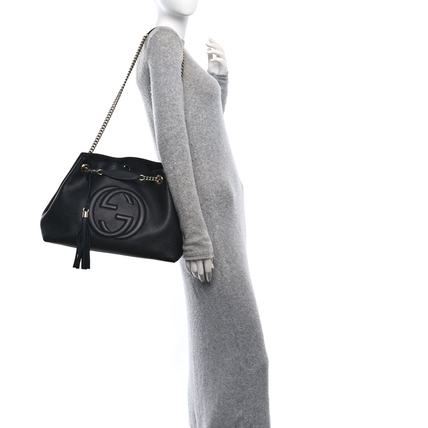 Pebbled Calfskin Medium Soho Chain Shoulder Bag Black