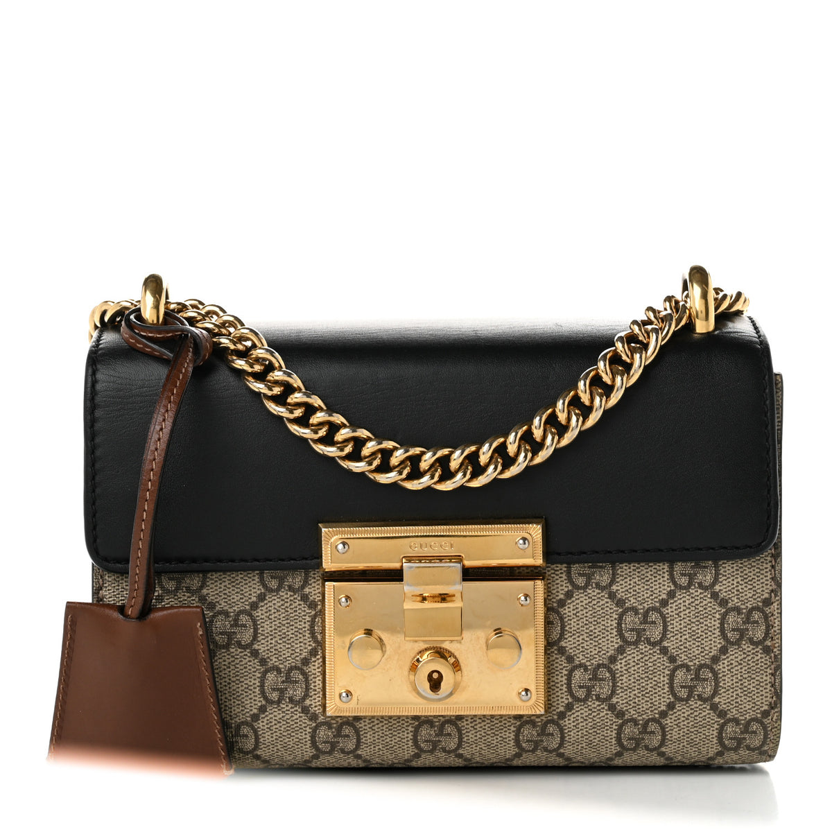 Gucci GG Supreme Monogram Calfskin Small Padlock Shoulder Bag Beige Black Cuir 1 of 10
