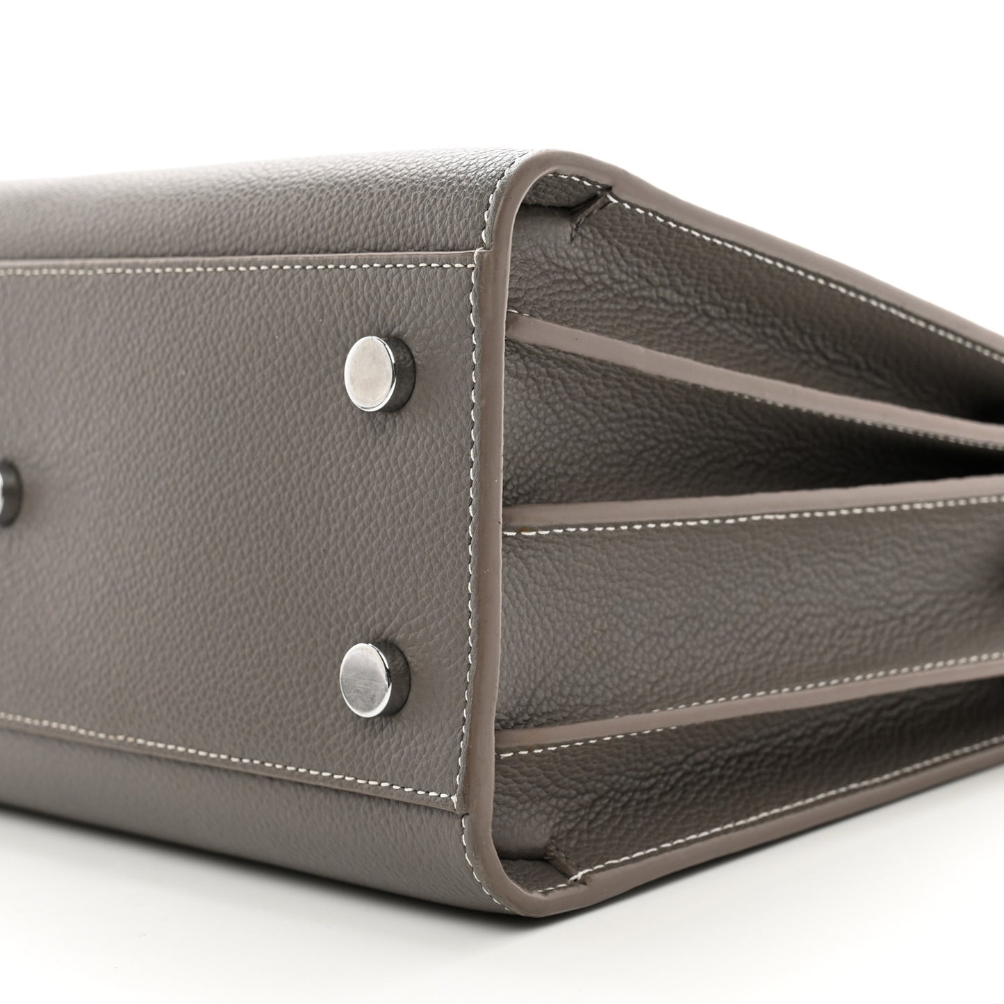 Grained Calfskin Topstich Baby Sac De Jour Fog