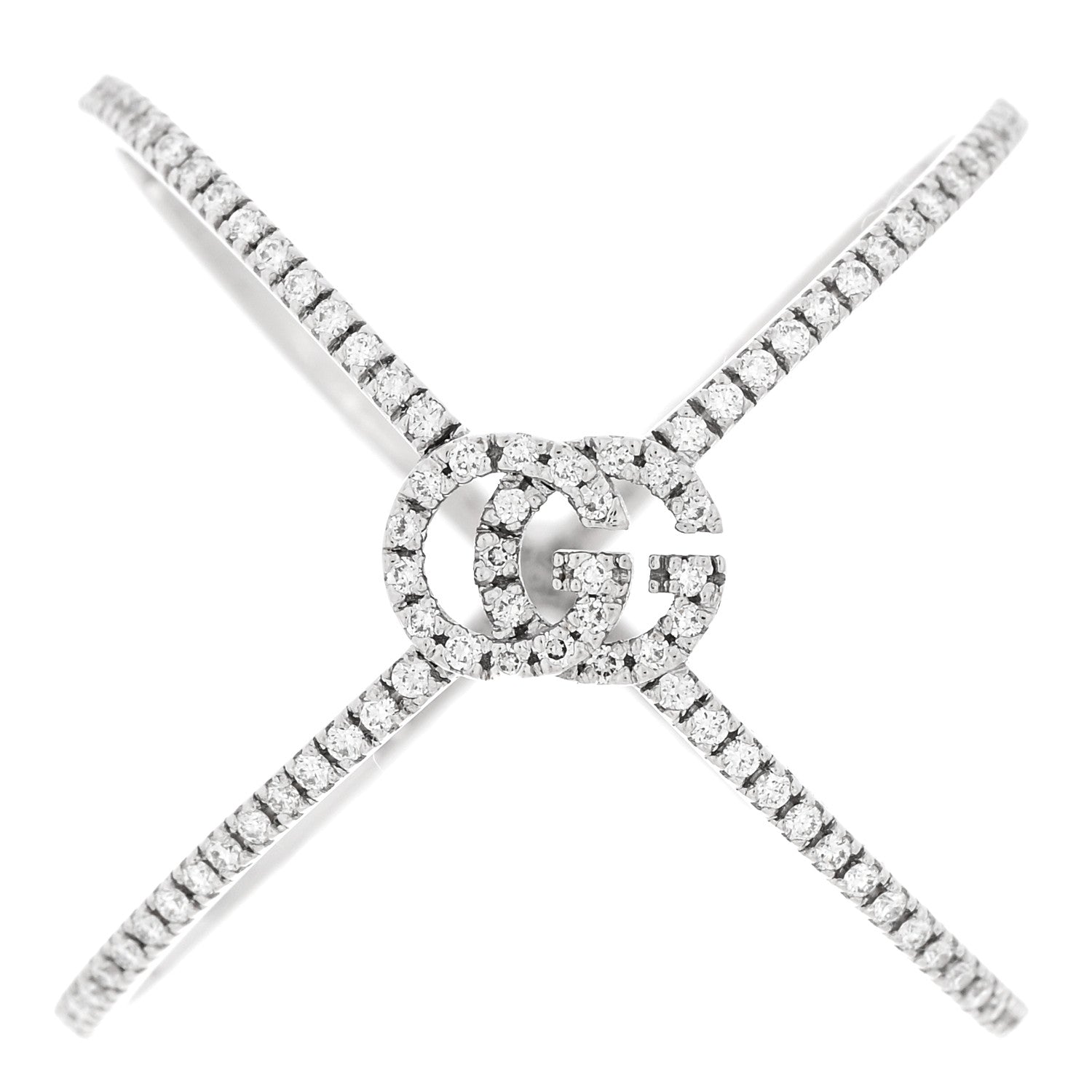 Gucci 18K White Gold Diamond Running G Cross Ring 55 7.25 1 of 5