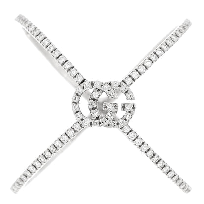 Gucci 18K White Gold Diamond Running G Cross Ring 55 7.25 1 of 5