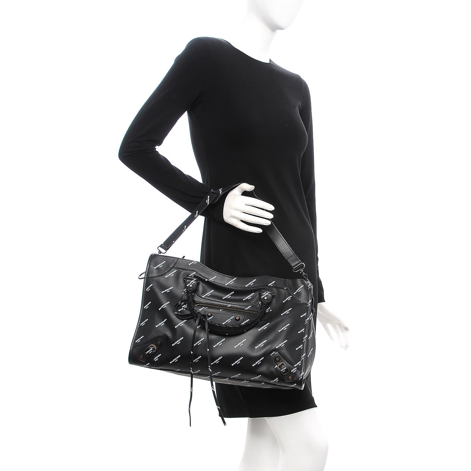 Balenciaga Veau Allover Logo Classic Hardware City Black White 3 of 8