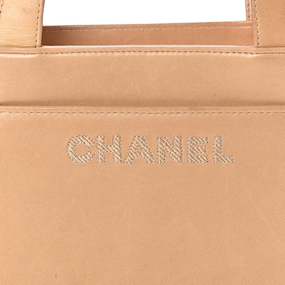 Chanel Lambskin Stitched Logo Tote Beige 14 of 16
