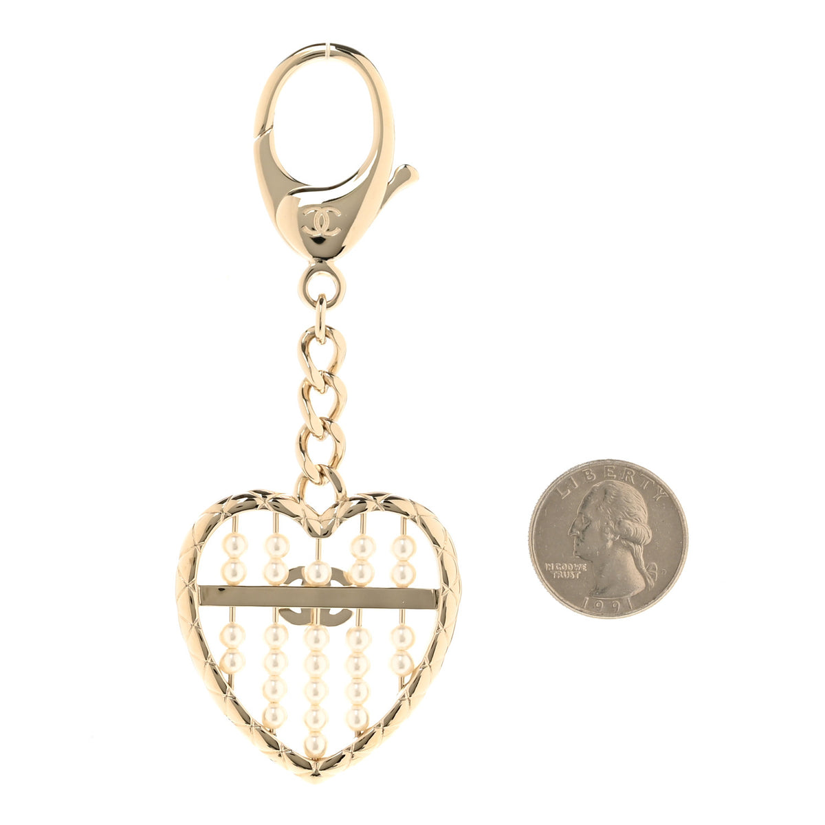 Crystal Pearl Heart Keychain Gold