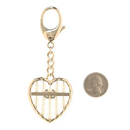 Chanel Crystal Pearl Heart Keychain Gold 2 of 3