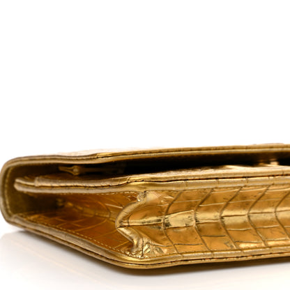 Chanel Metallic Calfskin Crocodile Embossed Cocodile Wallet On Chain WOC Gold 9 of 11