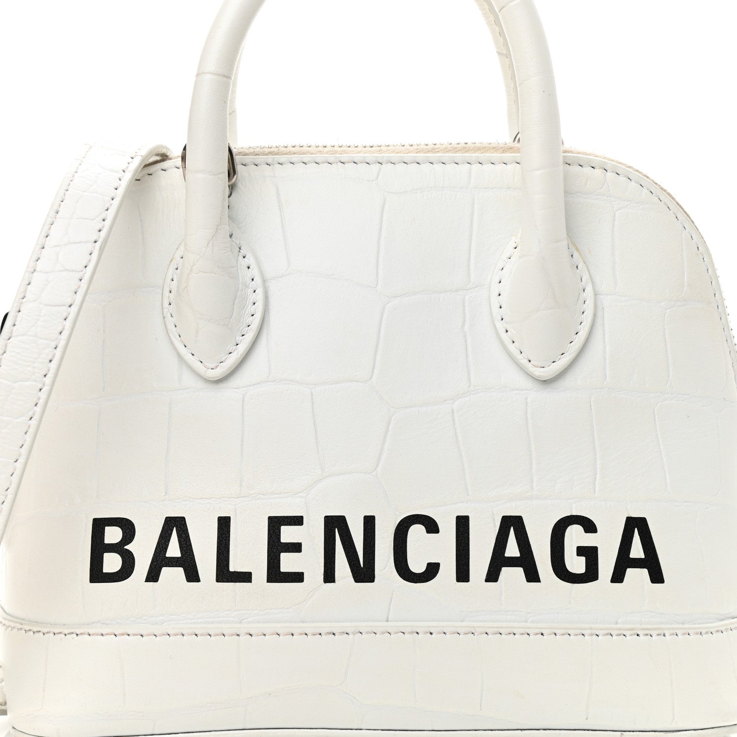 Balenciaga Calfskin Crocodile Embossed XXS Ville Top Handle Bag White Black 5 of 14