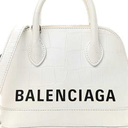 Balenciaga Calfskin Crocodile Embossed XXS Ville Top Handle Bag White Black 5 of 14