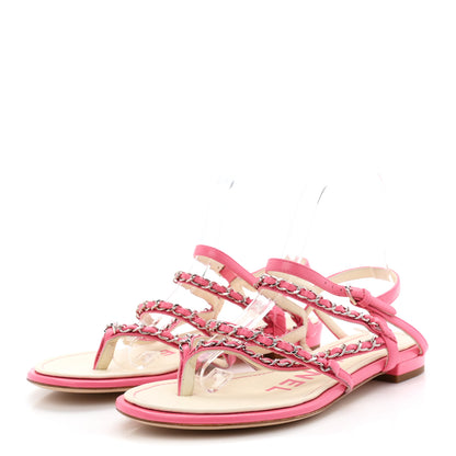 Chanel Calfskin Chain Braided Sandals 39 Pink 4 of 10