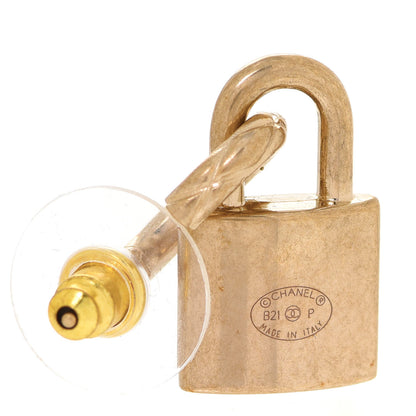 Chanel Metal Lock Drop Earrings Light Gold 4 of 5