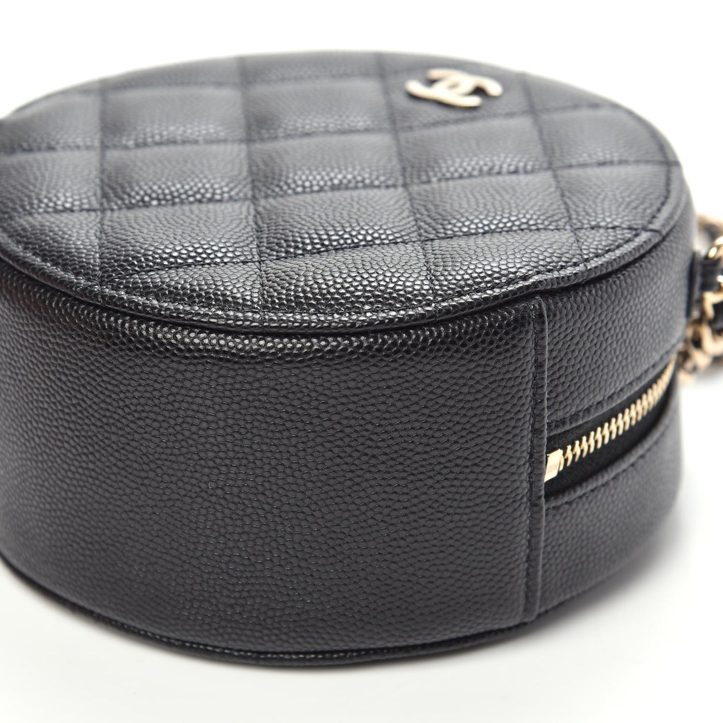Caviar Quilted Round Clutch With Chain Black