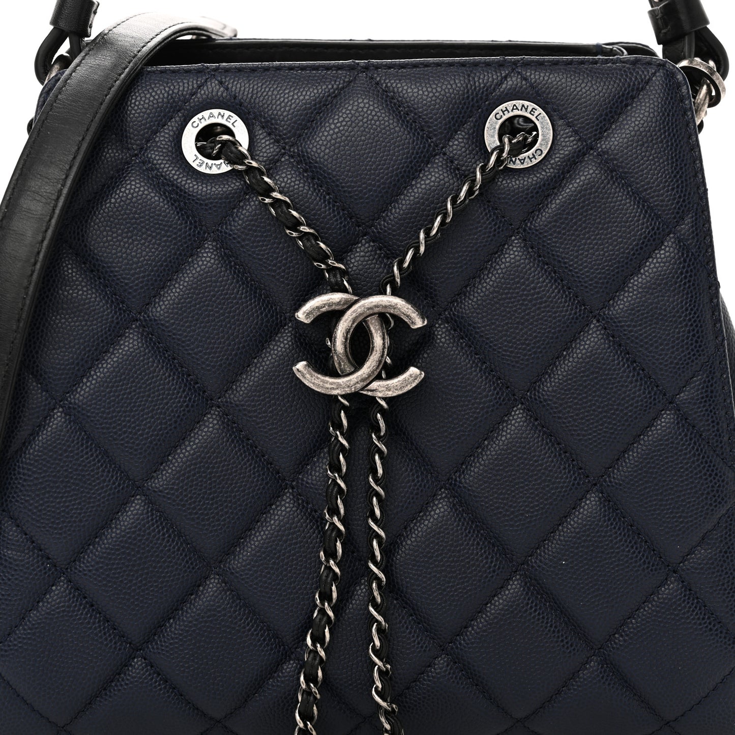 Caviar Quilted Small CC Bucket Bag Navy