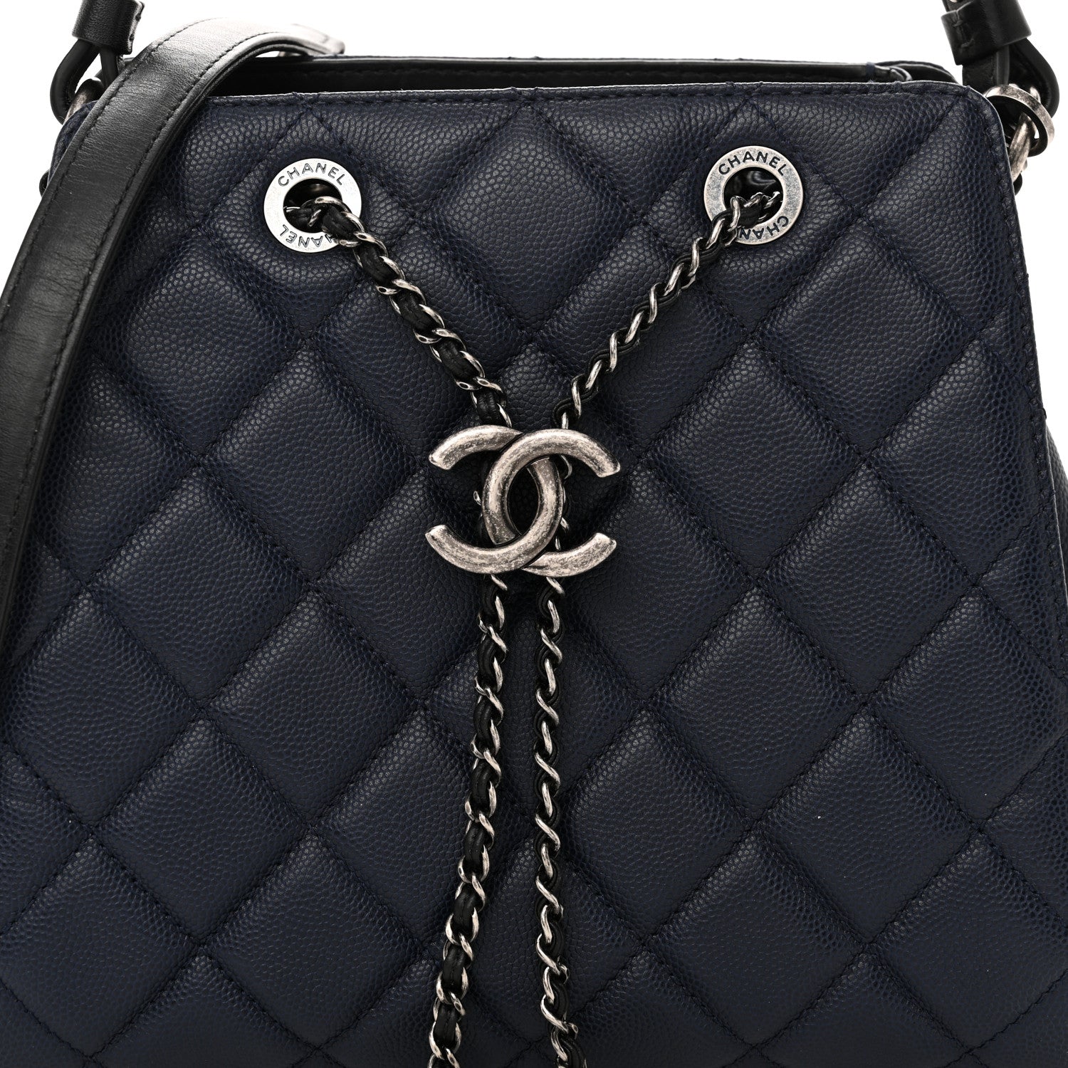 Chanel Caviar Quilted Small CC Bucket Bag Navy 8 of 10