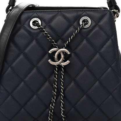 Chanel Caviar Quilted Small CC Bucket Bag Navy 8 of 10