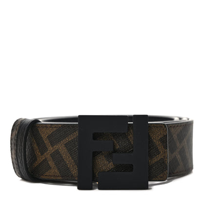 Fendi Cuoio Romano Glazed Fabric Enamel FF 1974 Reversible Belt 85 34 Black Tobacco 1 of 5