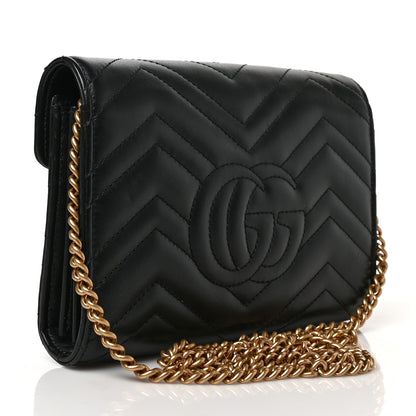 Gucci Calfskin Matelasse GG Marmont Chain Wallet Black 3 of 10