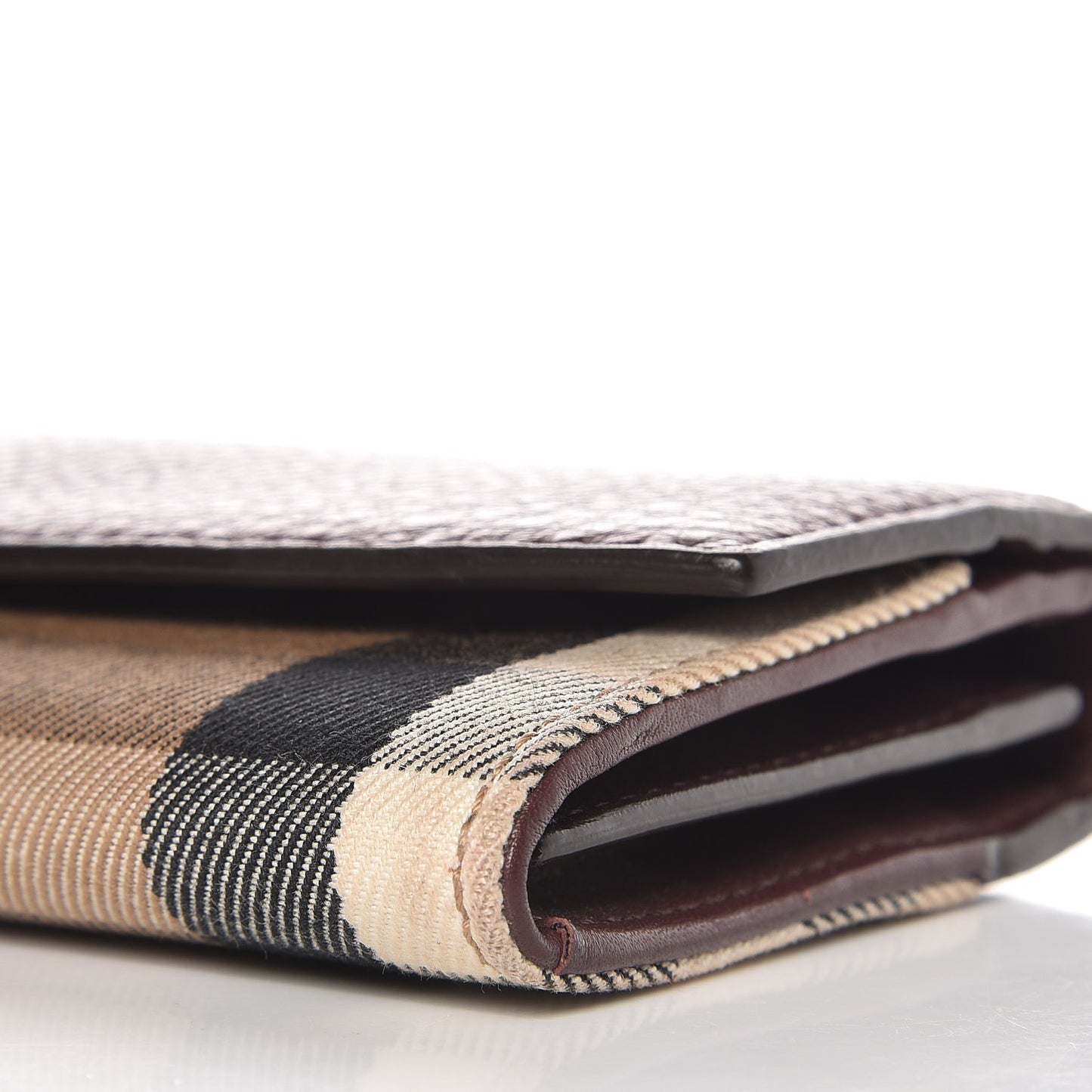 Grainy Calfskin House Check Continental Wallet Mahogany Red