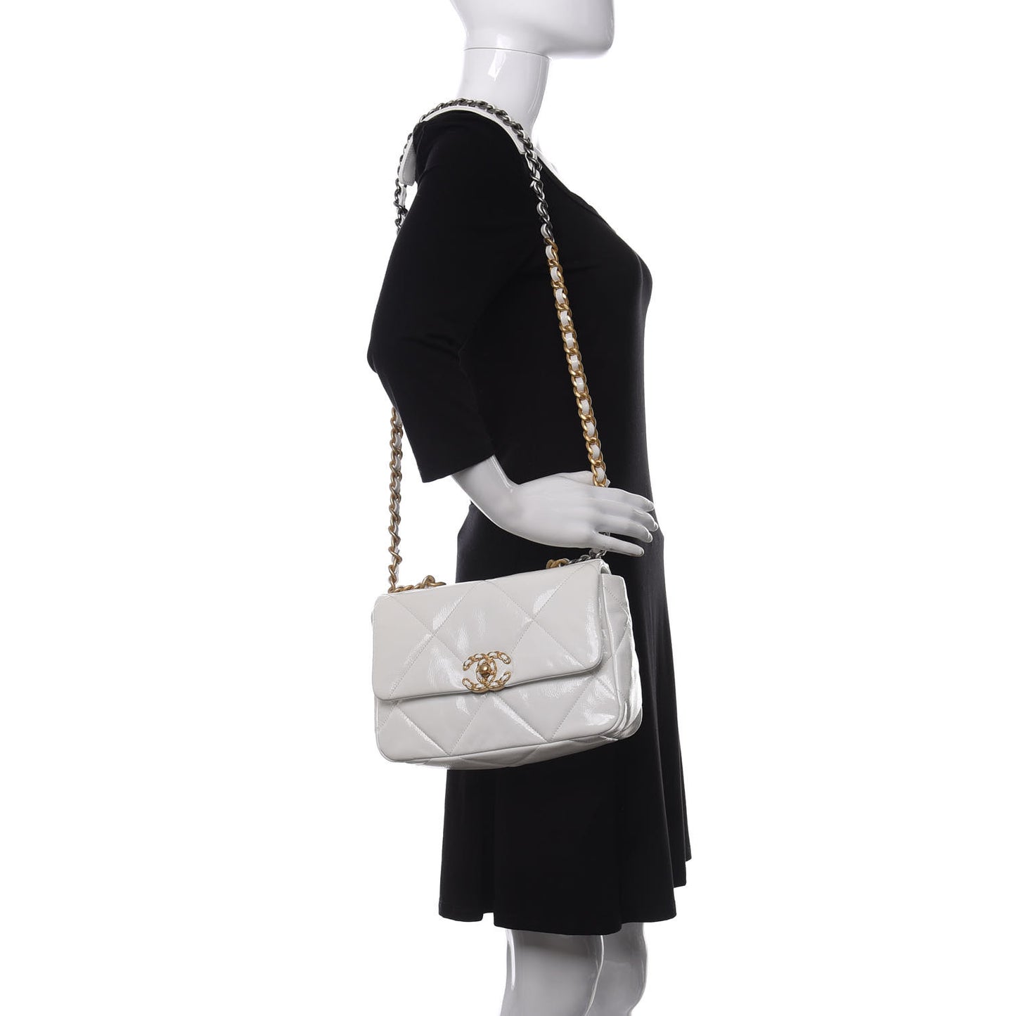 Shiny Crumpled Calfskin Quilted Medium Chanel 19 Flap White