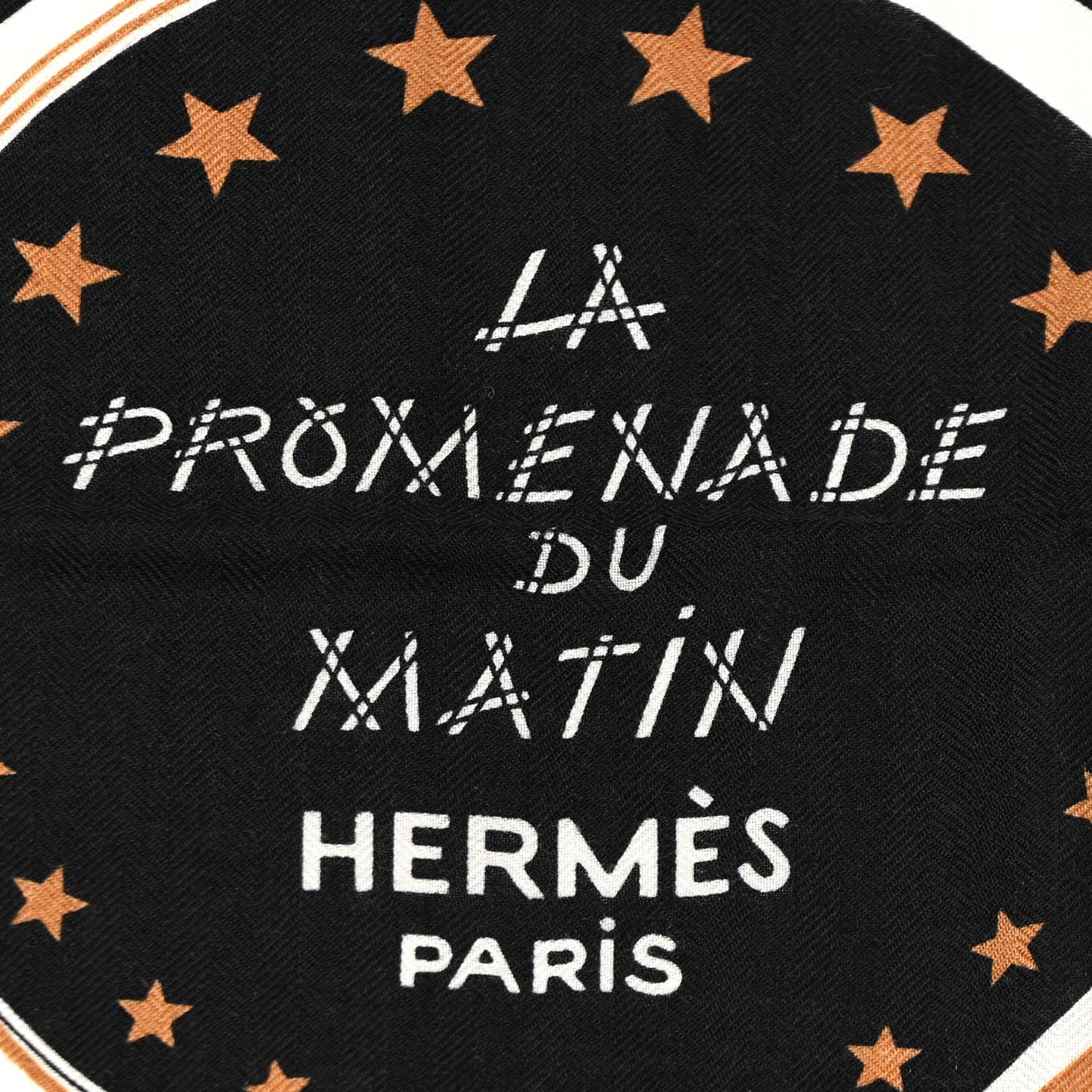 Cashmere Silk La Promenade du Matin Bandana Shawl 140 Black Noisette Gold