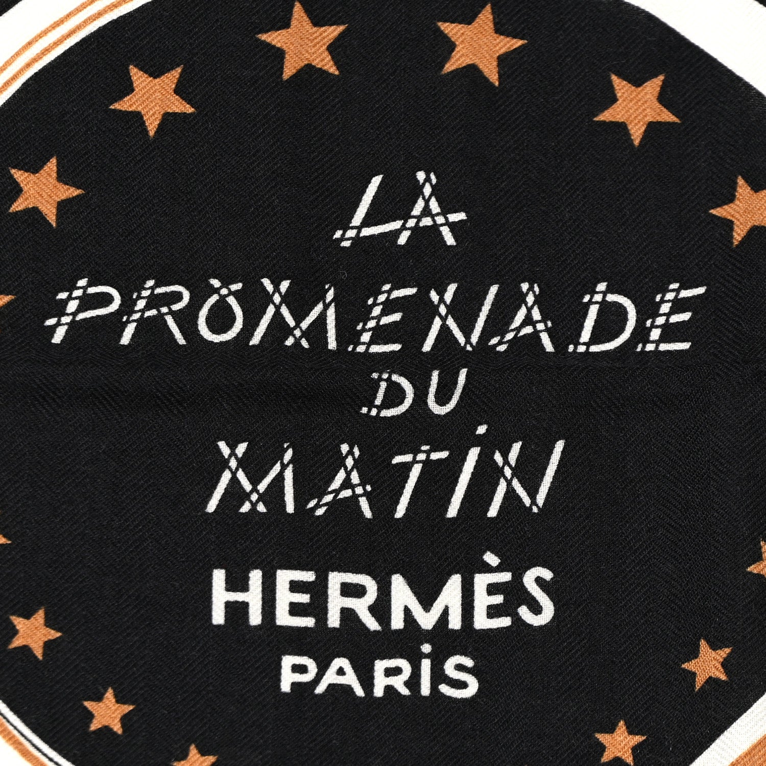Hermes Cashmere Silk La Promenade du Matin Bandana Shawl 140 Black Noisette Gold 2 of 10