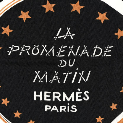 Hermes Cashmere Silk La Promenade du Matin Bandana Shawl 140 Black Noisette Gold 2 of 10