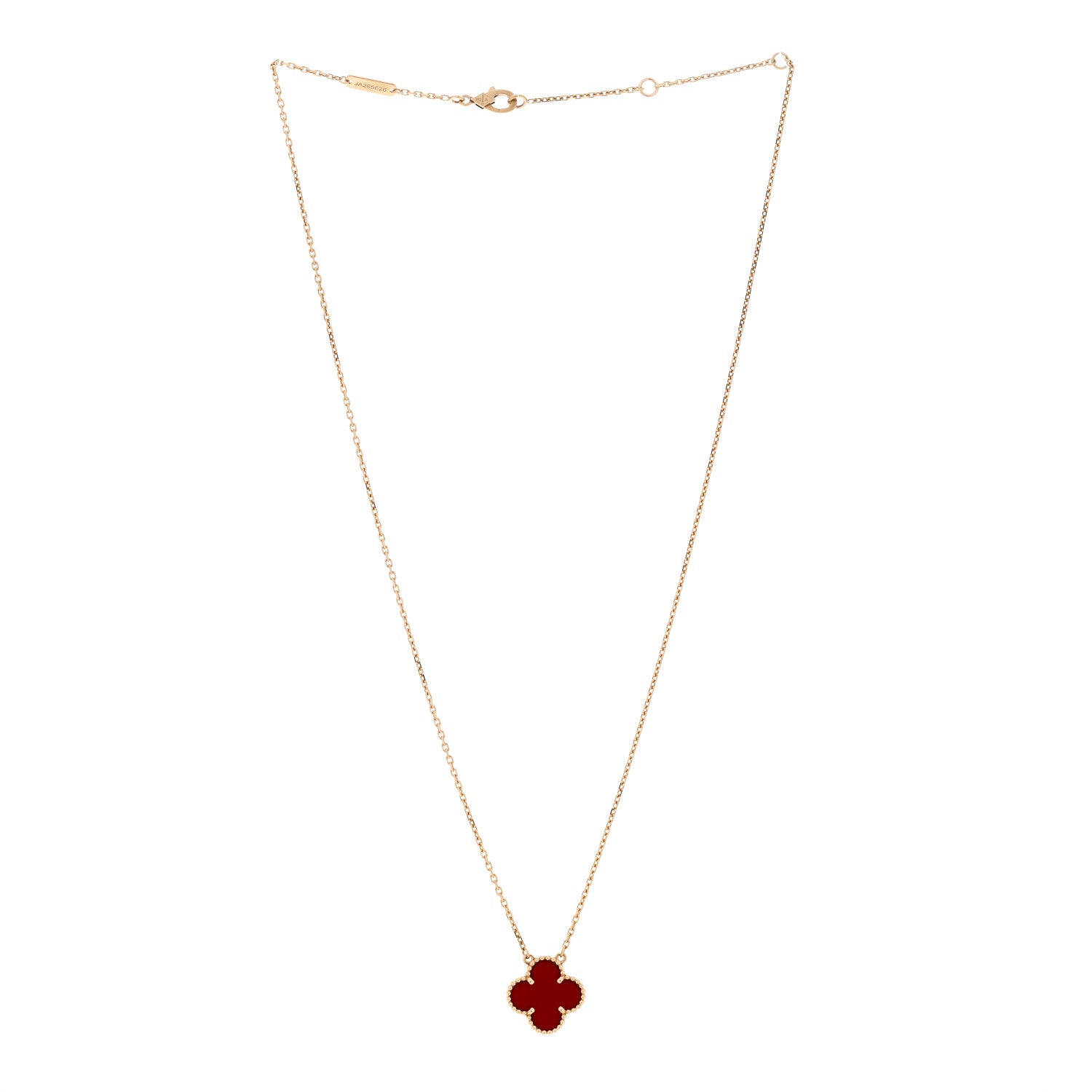 Van Cleef & Arpels 18K Yellow Gold Carnelian Vintage Alhambra Pendant Necklace 3 of 5