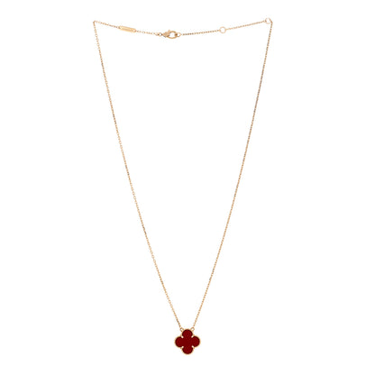 Van Cleef & Arpels 18K Yellow Gold Carnelian Vintage Alhambra Pendant Necklace 3 of 5