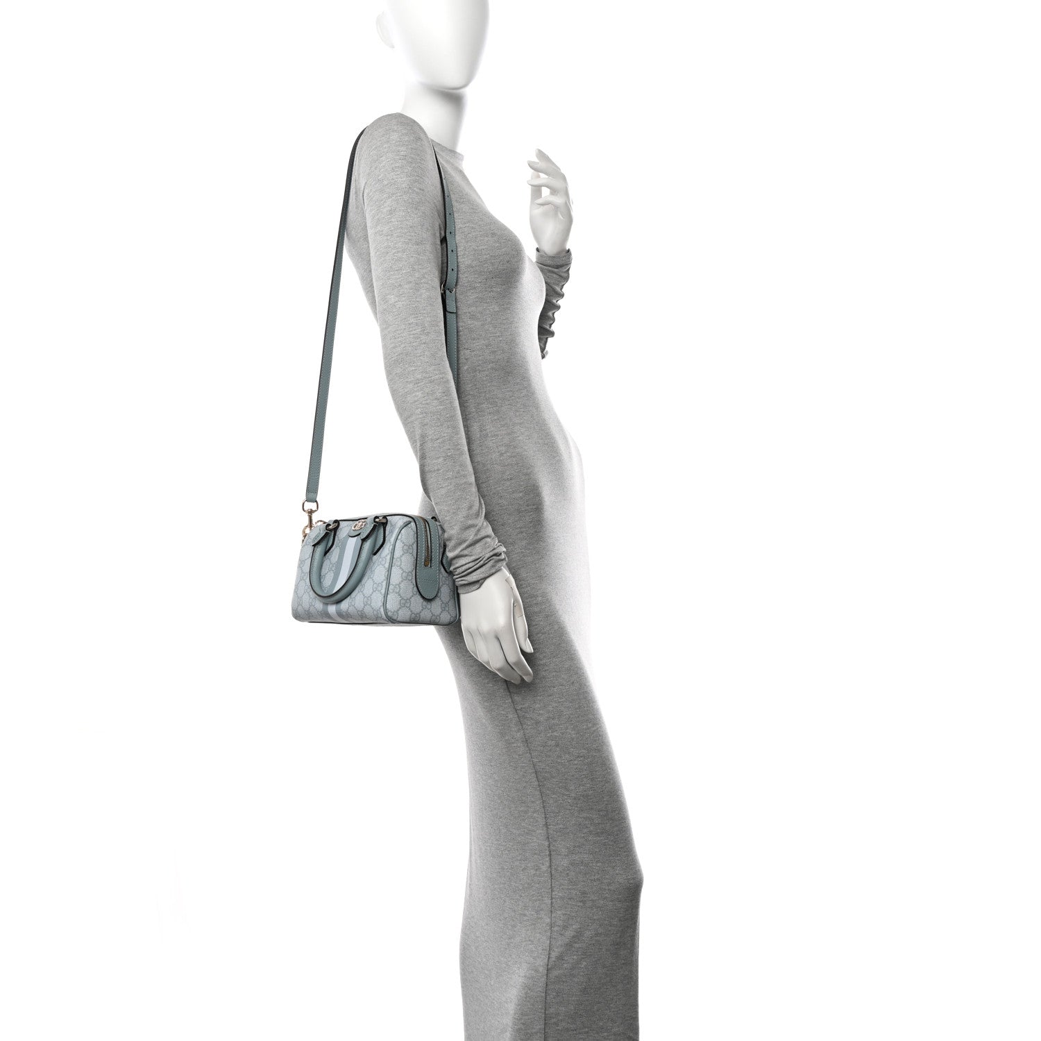 Gucci GG Supreme Monogram Textured Dollar Calfskin Web Mini Ophidia Top Handle Bag Dusty Blue 2 of 10