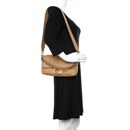 Fendi Nappa FF 1974 Embossed Baguette Miele Scuro 2 of 8