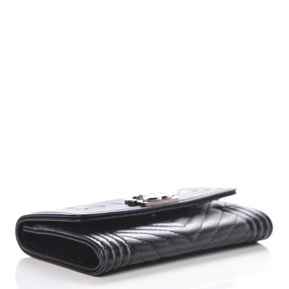Chanel Lambskin Chevron Quilted Boy Card Holder Wallet Black 4 of 9