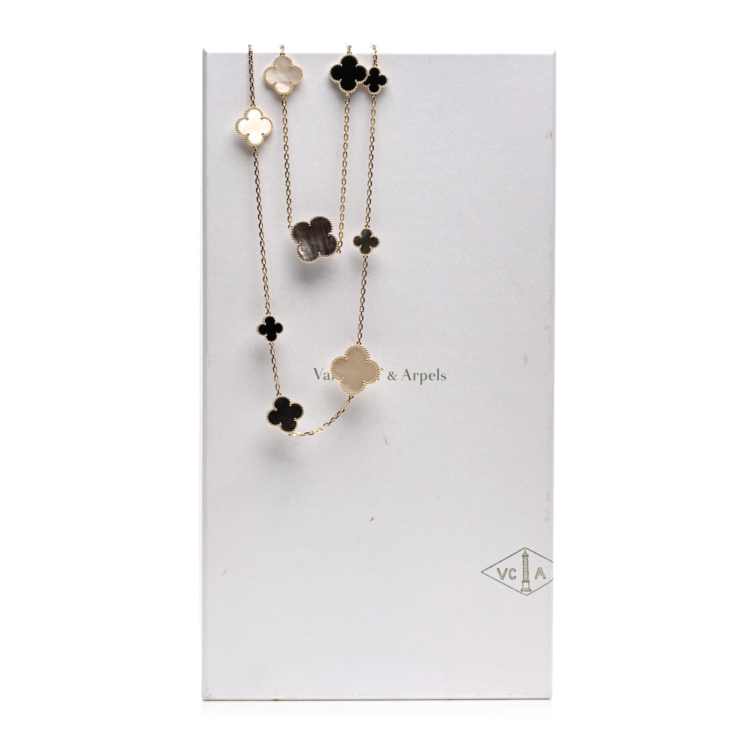 Van Cleef & Arpels 18K Yellow Gold Onyx Mother of Pearl 16 Motifs Magic Alhambra Necklace 6 of 6