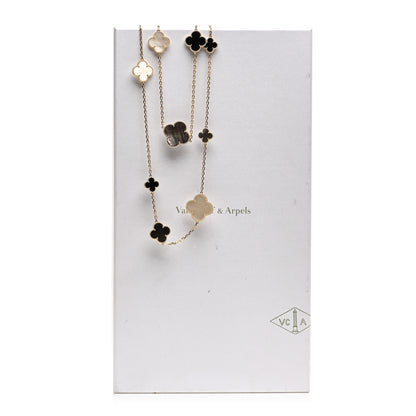 Van Cleef & Arpels 18K Yellow Gold Onyx Mother of Pearl 16 Motifs Magic Alhambra Necklace 6 of 6