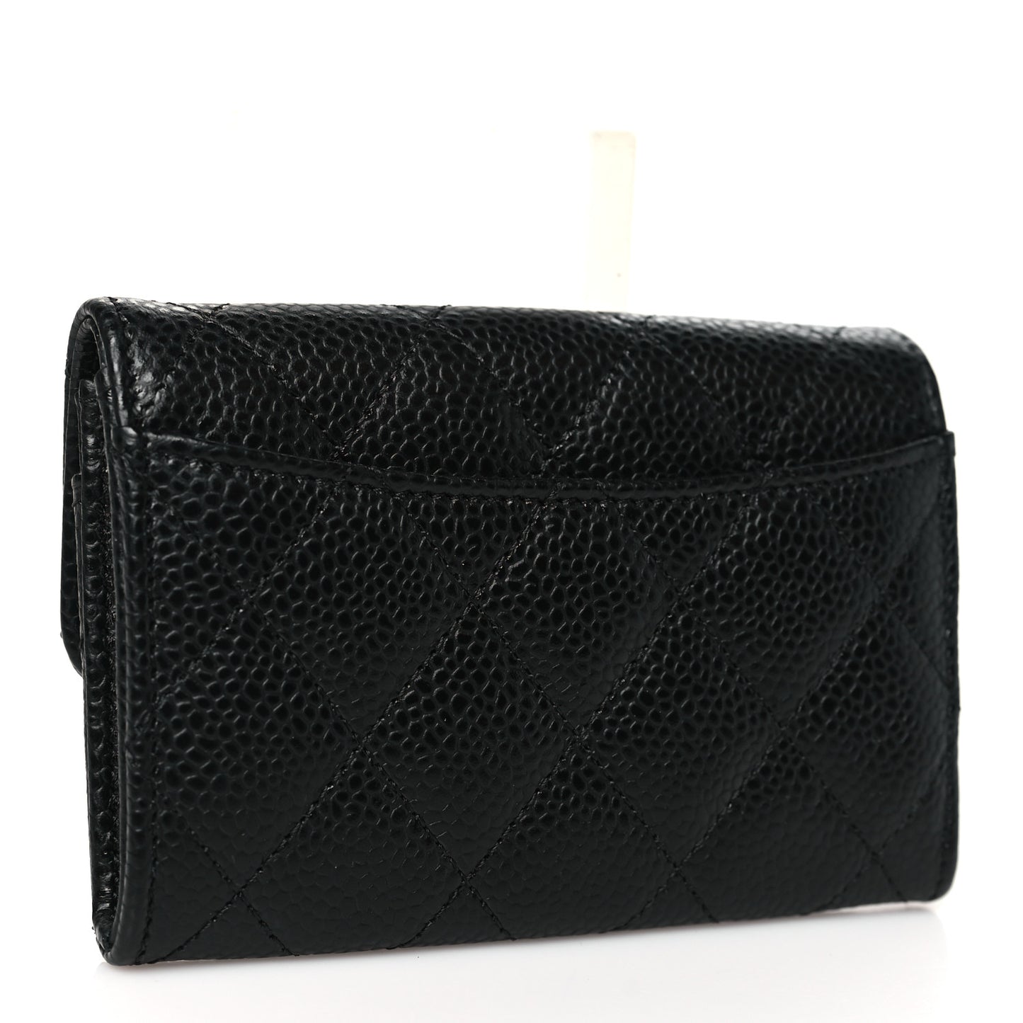 Caviar Quilted Flap Card Holder Wallet Black