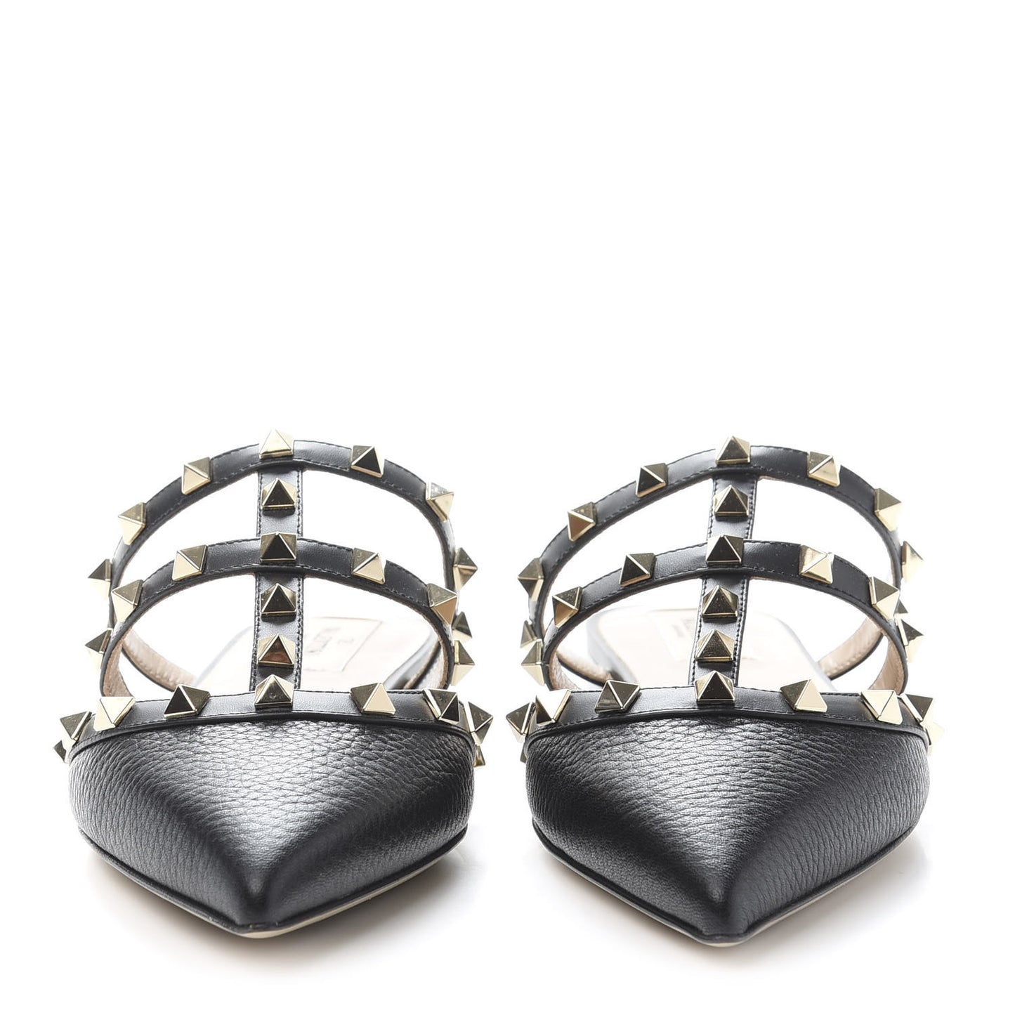 Pebbled Calfskin Rockstud Flat Cage Mules 37.5 Black