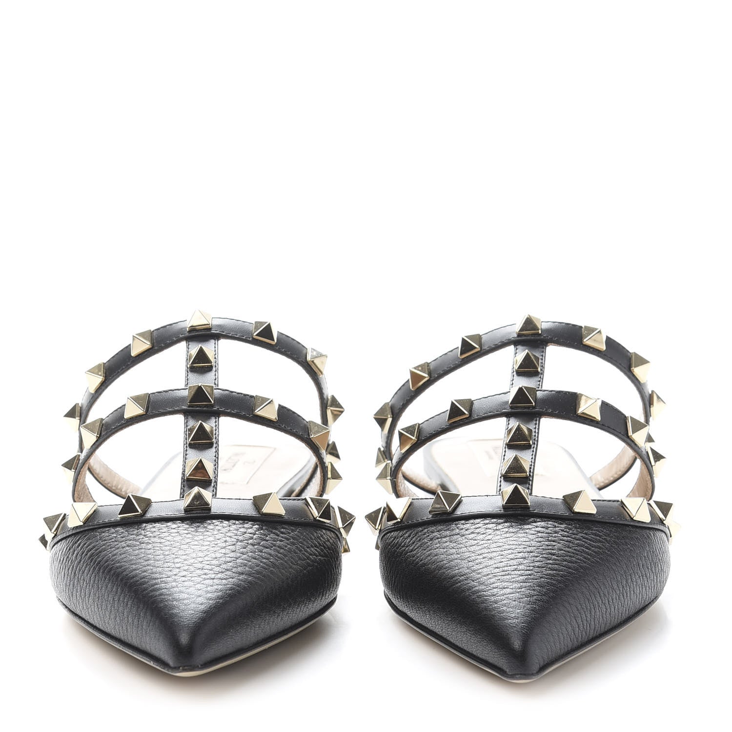 Valentino Garavani Pebbled Calfskin Rockstud Flat Cage Mules 37.5 Black 2 of 9